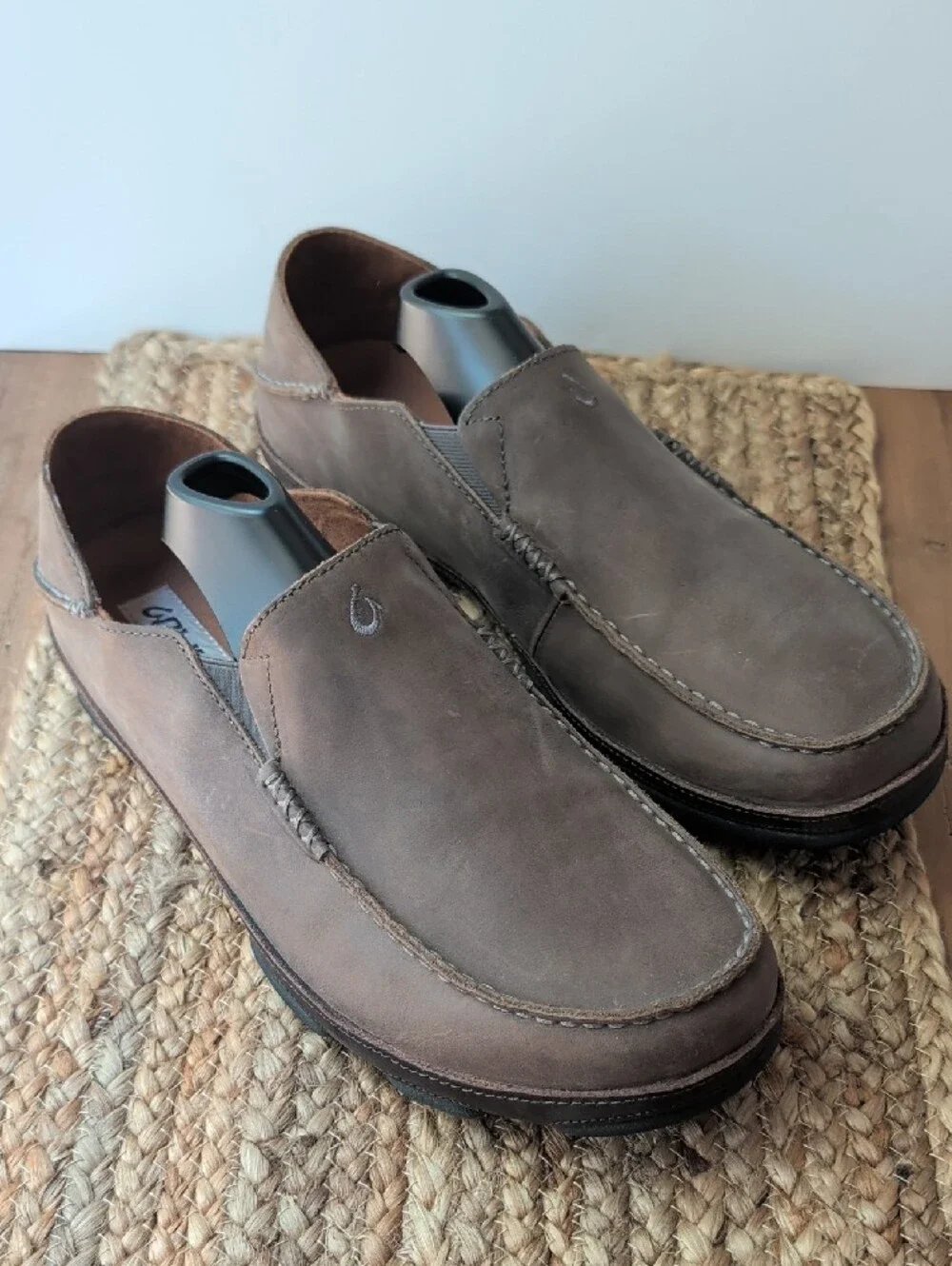 OluKai Men's Brown Moloa Leather Slip-On Loafers - Picture 7 of 11